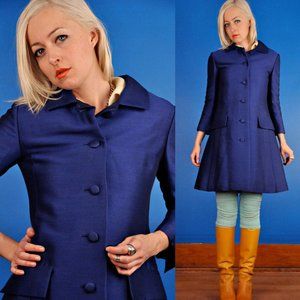 Helga Vintage 60s Blue Silk Shantung Coat / S